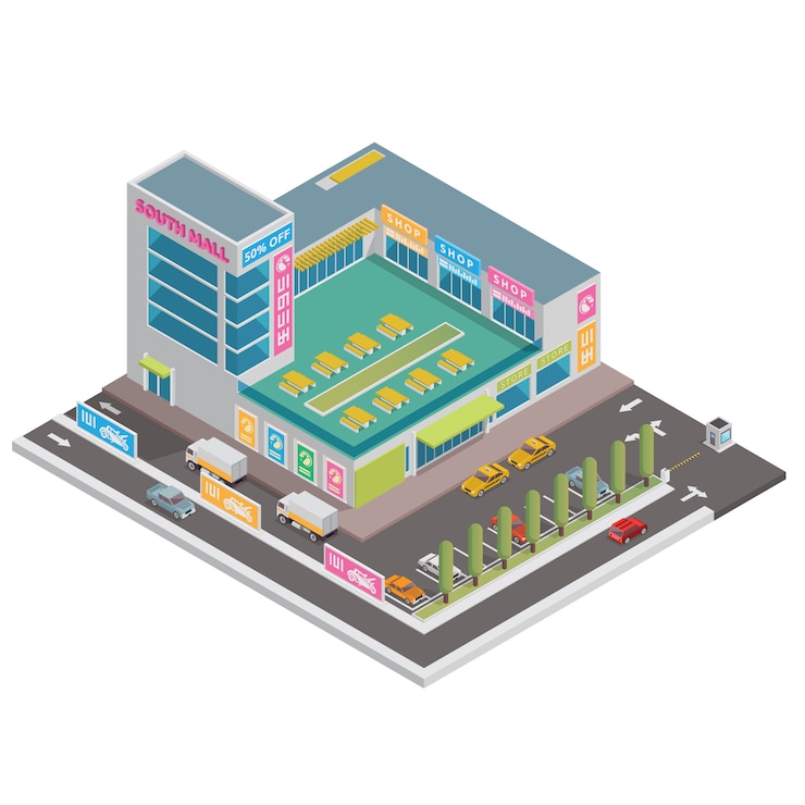Vector gratuito centro comercial isometrico