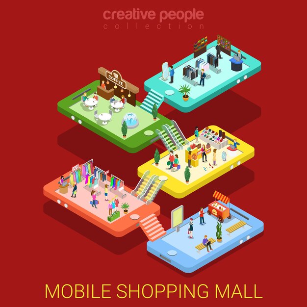 Centro comercial móvil plano isométrico