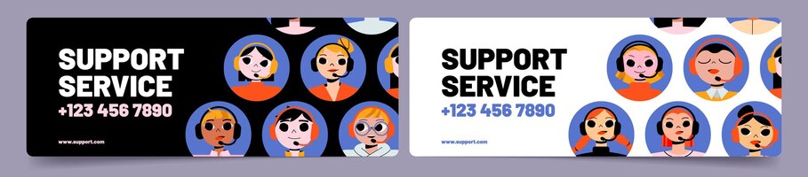 Vector gratuito centro de llamadas de banners de servicio de atención al cliente