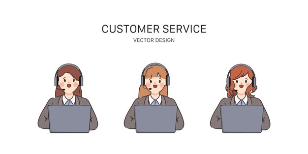 Centro de llamadas y diseño de personajes de servicio al cliente Estilo de doodle plano de animación de dibujos animados