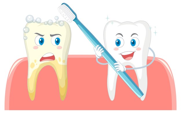 Cepillado de dientes feliz con una pasta de dientes sobre fondo blanco.