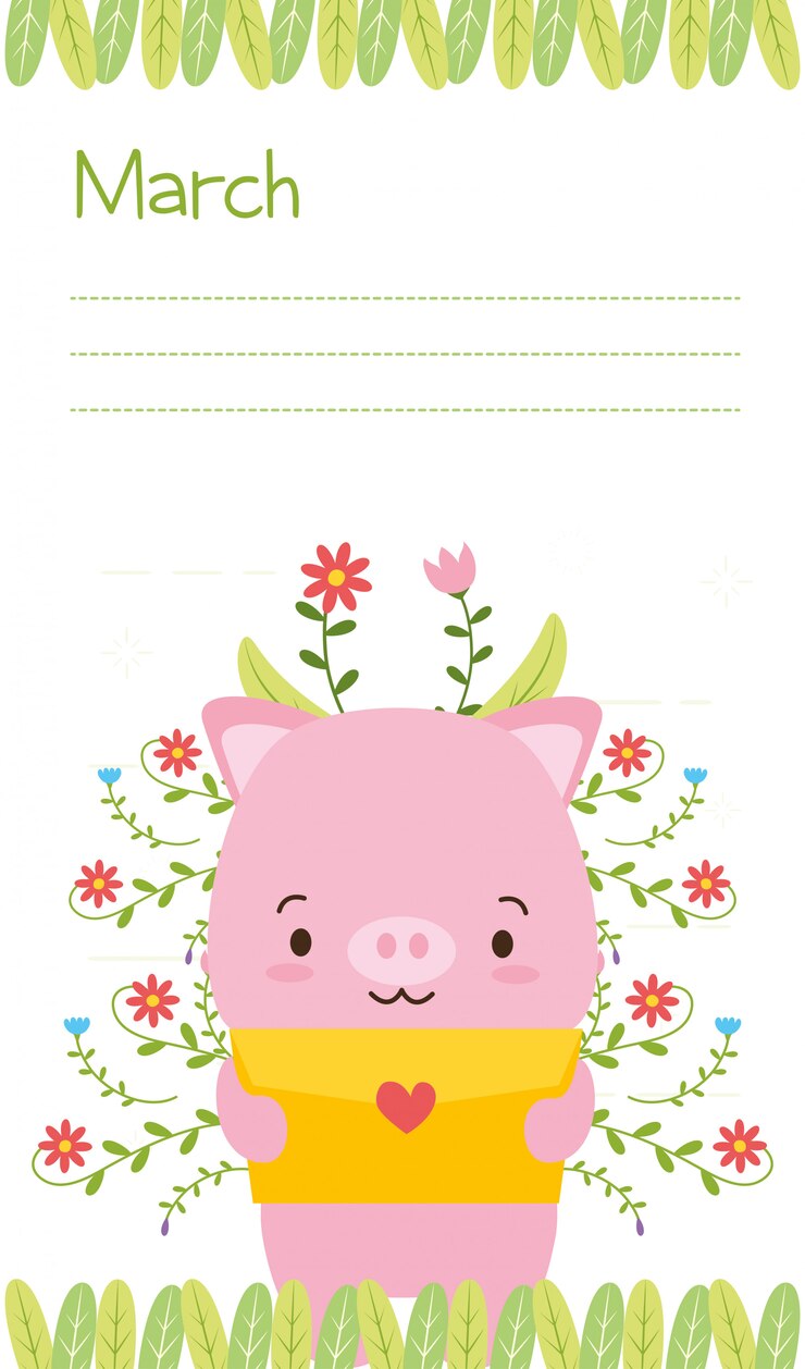 Vector gratuito cerdito con carta de amor, lindo calendario animal, ilustración