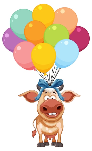 Vector gratuito un cerdo alegre flotando con globos de colores