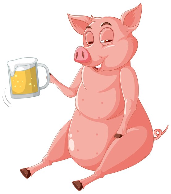 Cerdo borracho bebiendo cerveza