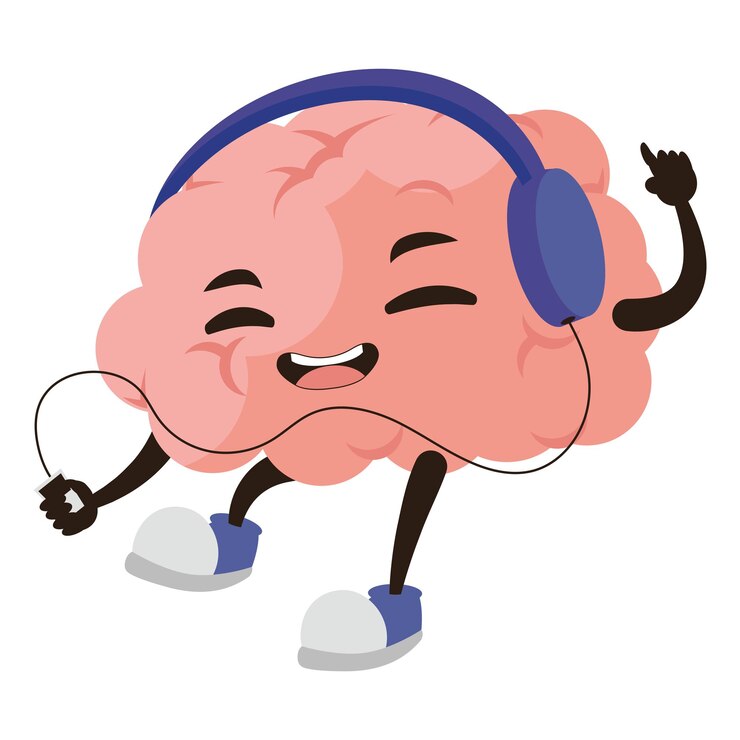 Vector gratuito cerebro de dibujos animados escuchando música