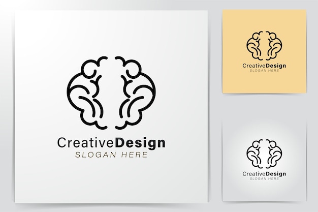 Cerebro de línea mono. Ideas de logotipos artificiales. Diseño de logotipo de inspiración. Ilustración de vector de plantilla. Aislado sobre fondo blanco