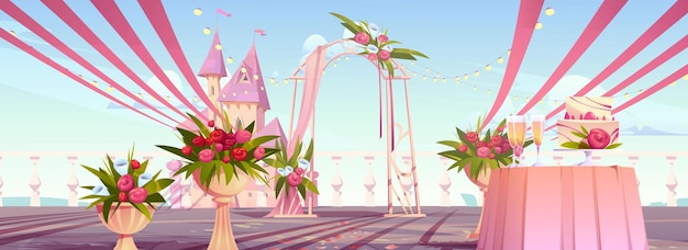 Vector gratuito ceremonia de bodas al aire libre con arco
