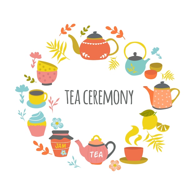 Ceremonia Del Té Dibujado A Mano Diseño Redondo