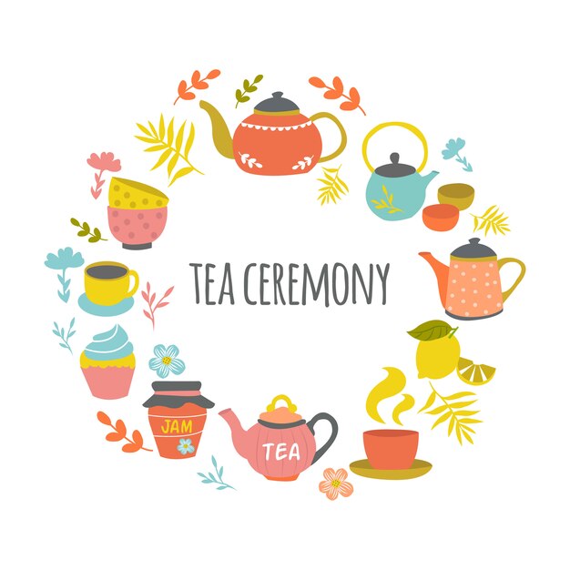 Ceremonia Del Té Dibujado A Mano Diseño Redondo