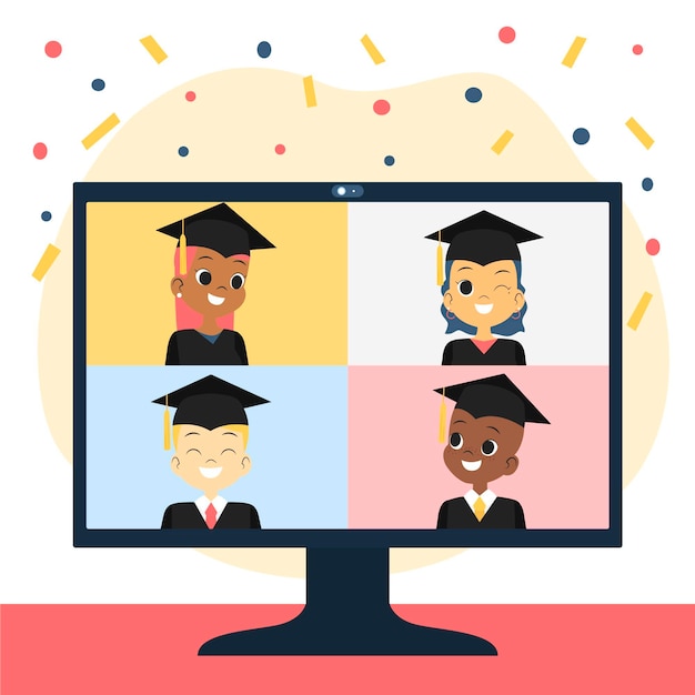 Vector gratuito ceremonia virtual de graduación con confeti