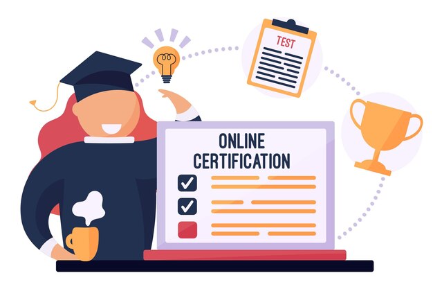 Certificación en línea con graduados y trofeos