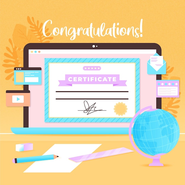 Vector gratuito certificación en línea con laptop