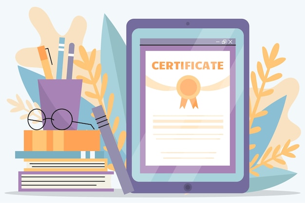 Vector gratuito certificación en línea con tableta