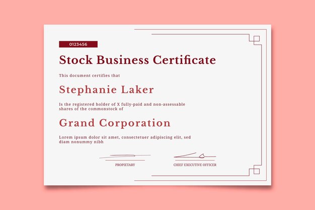Certificado de acciones comerciales simples y elegantes