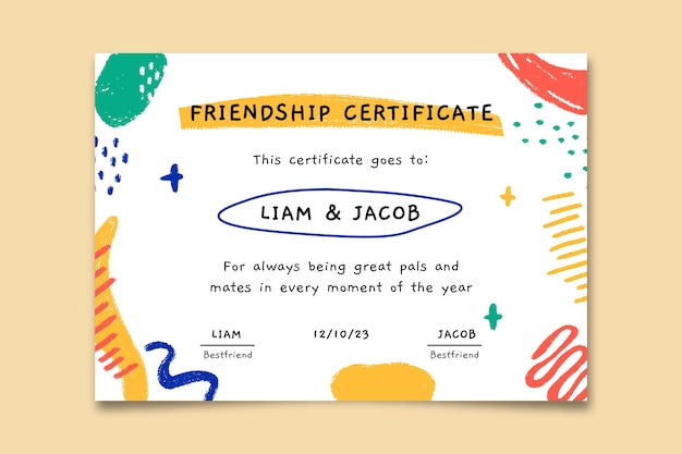 Certificado de amistad de doodle