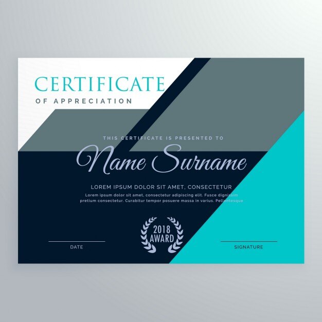 Certificado azul y gris con formas geométricas