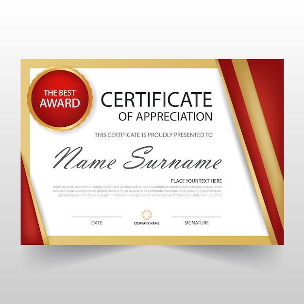 Vector gratuito certificado elegante rojo horizontal