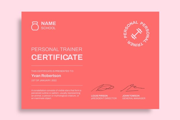 Certificado de entrenador personal monocolor yvan