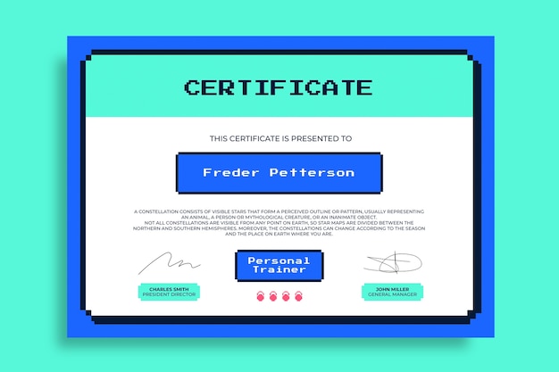 Vector gratuito certificado de entrenador personal retro freder