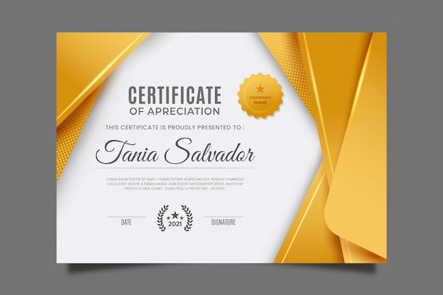 Vector gratuito certificado de lujo dorado degradado