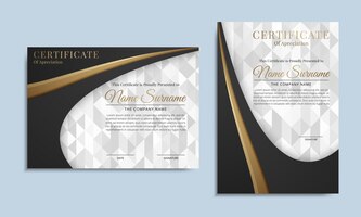 Vector gratuito certificado de lujo negro de plantilla de logro con insignia de premio dorado