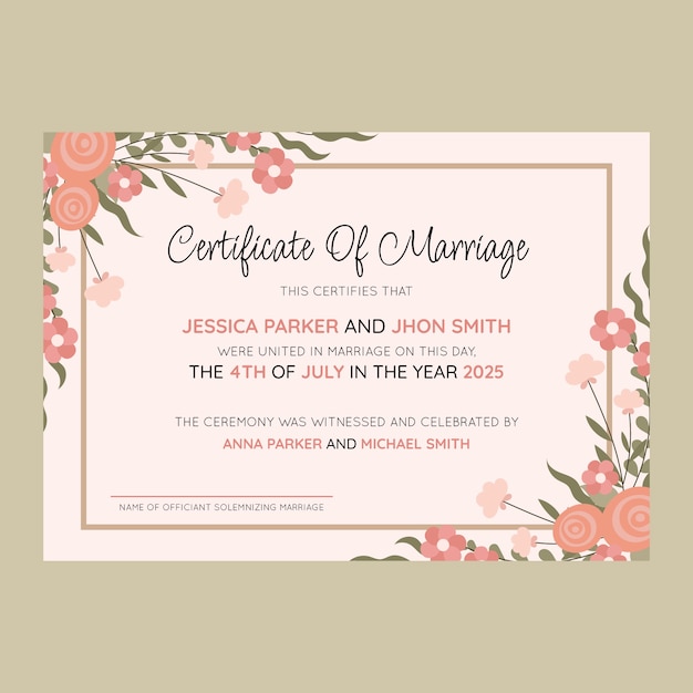 Certificado de matrimonio dibujado a mano
