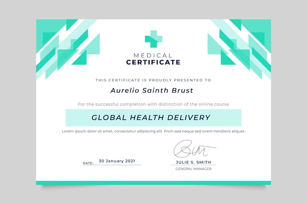 Certificado médico monocolor geométrico