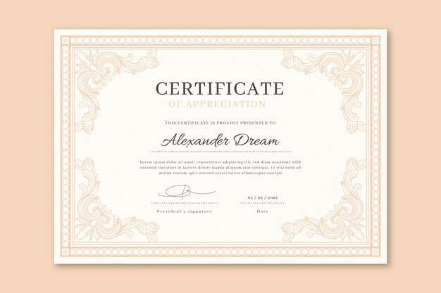 Certificado ornamental grabado dibujado a mano