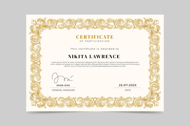 Certificado ornamental grabado dibujado a mano
