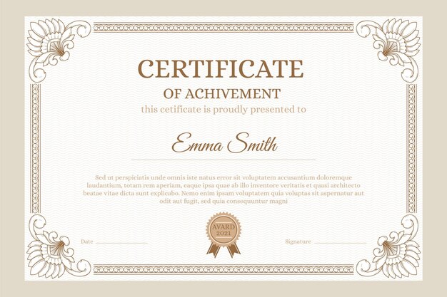 Certificado ornamental grabado dibujado a mano