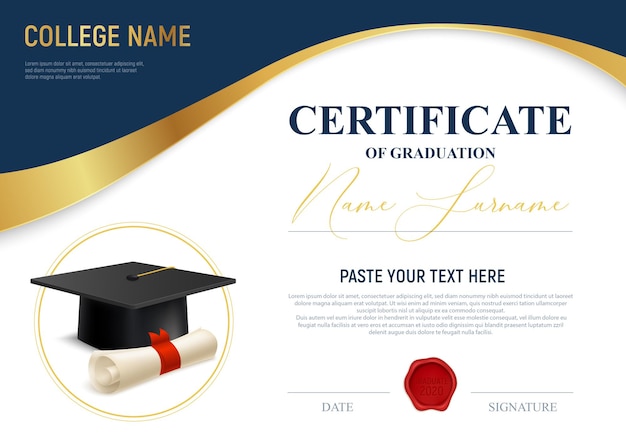 Vector gratuito certificado de plantilla de graduación