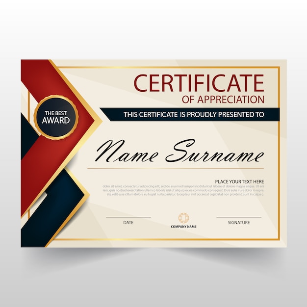 Certificado retro horizontal de apreciación