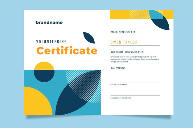 Certificado de voluntariado moderno plano