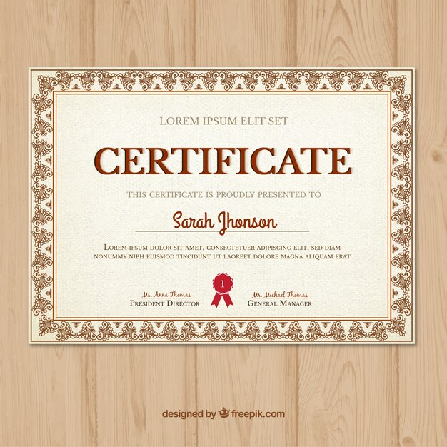 Certificate with a classic ornamental frame