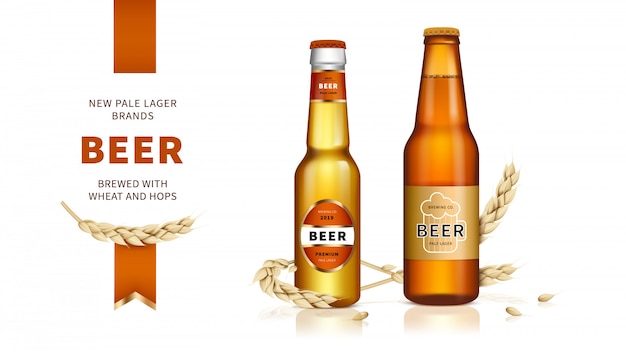 Vector gratuito cerveza dorada elaborada con trigo y lúpulo.