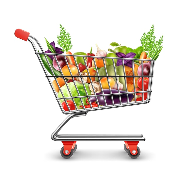 Cesta de la compra de frutas y verduras frescas