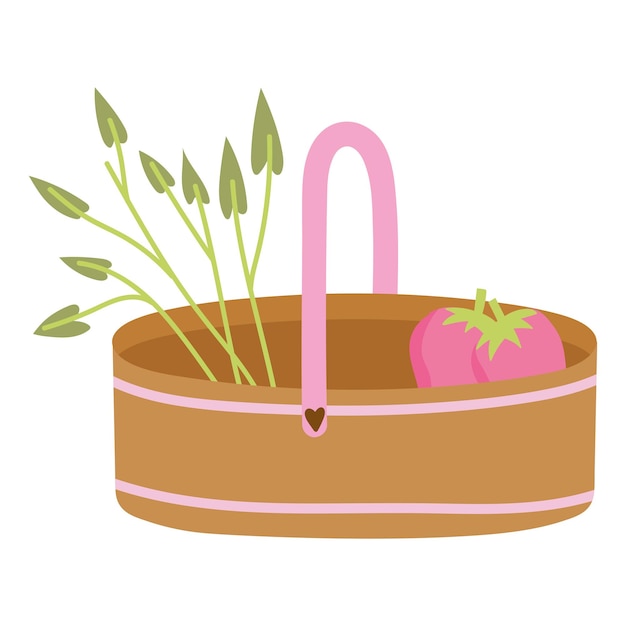 Vector gratuito cesta de jardinería con icono de tomate aislado
