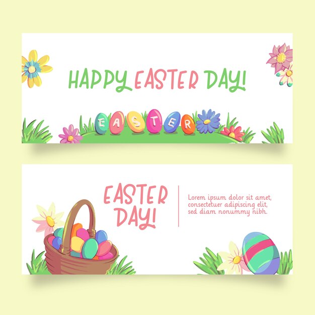 Cesta con pancartas de pascua de huevos