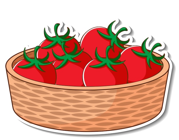 Vector gratuito cesta de pegatinas con muchos tomates