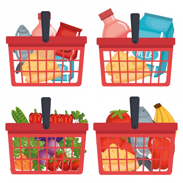 cesta de supermercado con víveres