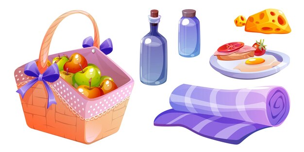 Cesto de picnic y juego de comidas