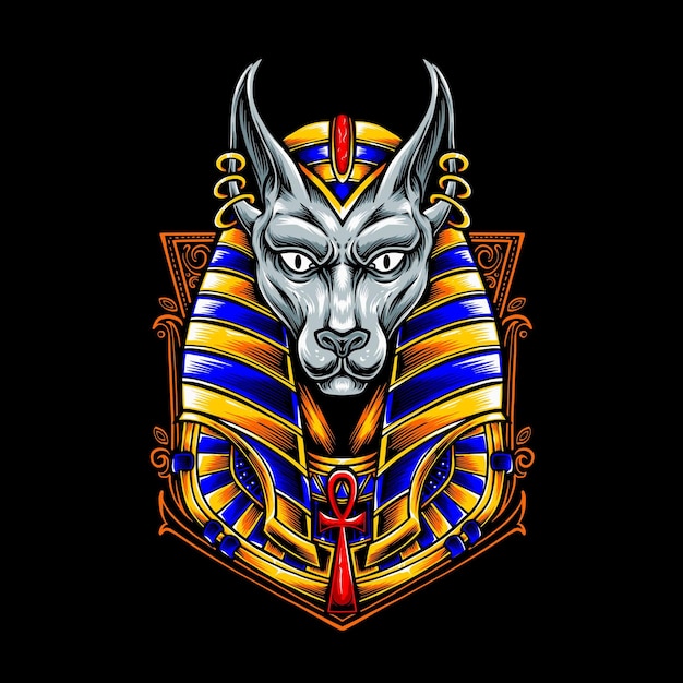 Chacal anubis con ilustración de vector de ornamento