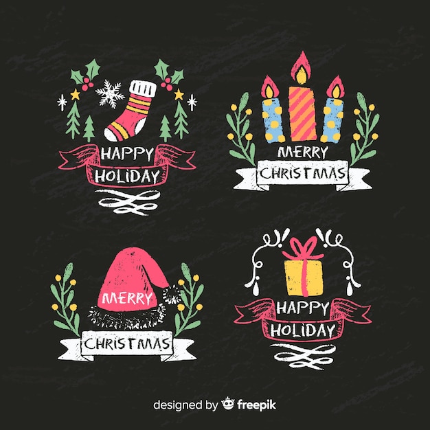 Vector gratuito chapas navidad coloridas pizarra