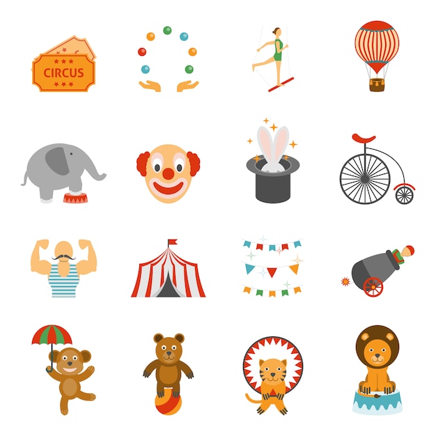 Vector gratuito chapito circus iconos conjunto plana