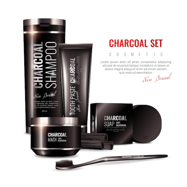 Vector gratuito charcoal cosmetics 3d ilustración