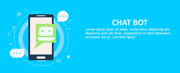 Vector gratuito chat bot en el teléfono en la mano. bandera.