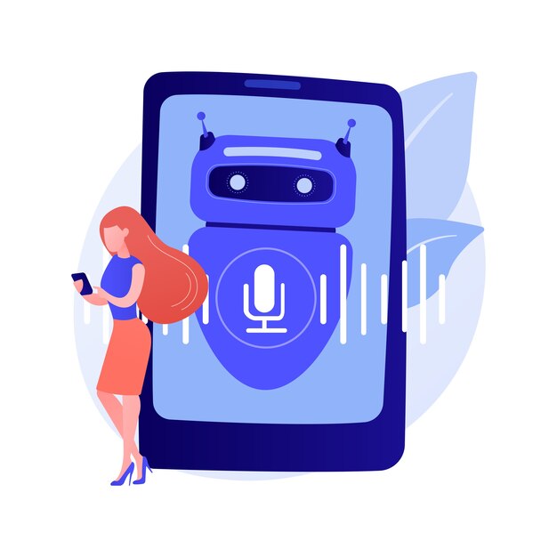 Chatbot asistente virtual controlado por voz concepto abstracto ilustración vectorial. Asistente personal virtual que habla, aplicación de voz de teléfono inteligente, IA, metáfora abstracta de chatbot controlado por voz.