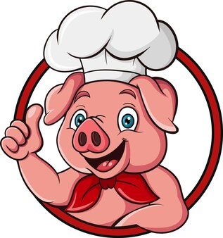Chef de cerdo de dibujos animados dando pulgar