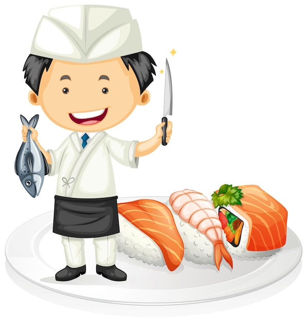 Vector gratuito chef japonés cocinando sushi