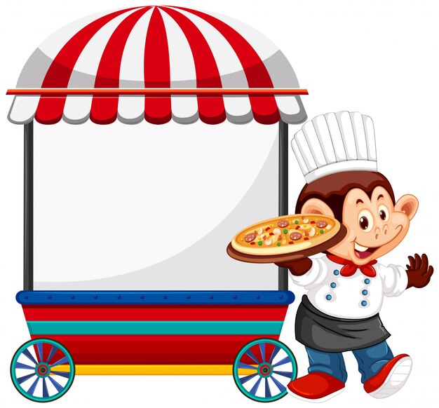 Chef mono con carrito de vendedor